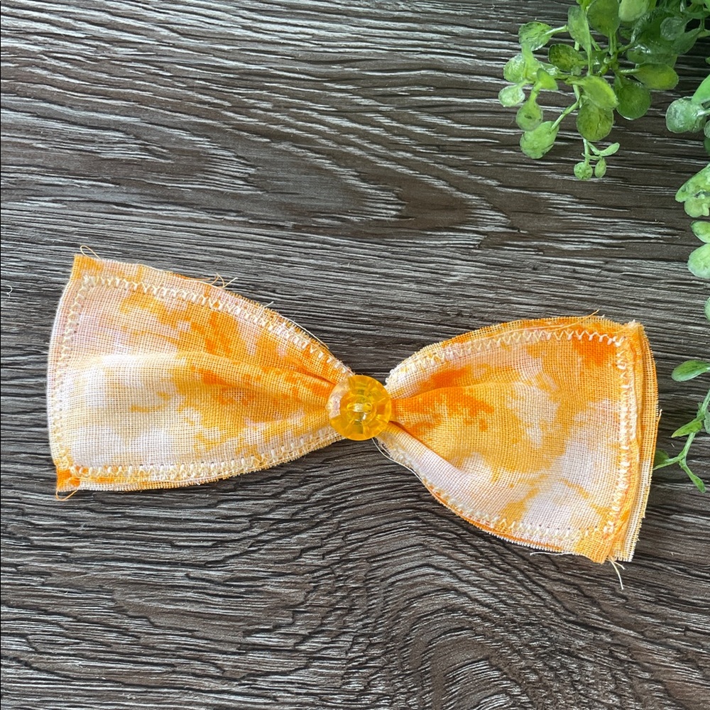Orange Tie-Dye Bow Hair Clip with Button Center